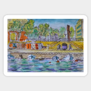 Watercolor Sketch - Quai du Port, Neuchatel, Switzerland Sticker